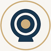 Target or bullseye icon in dark blue within a gold circular border.